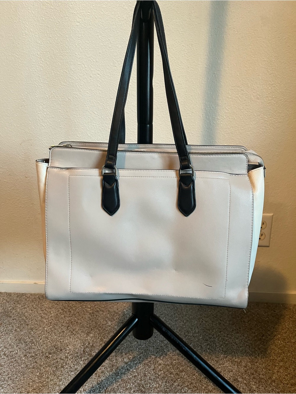 a new day Beige Laptop Tote with Black Handles and Trim